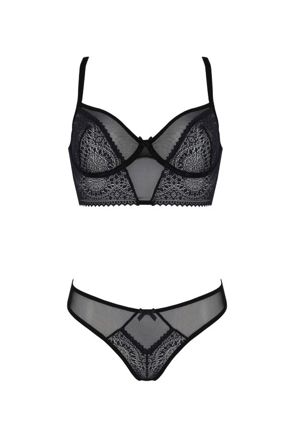 Комплект Passion DROSERA SET black, XXL/XXXL, сітка+мереживо, бюстьє та трусики танга