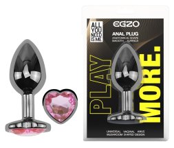 Анальна пробка з кристалом EGZO - Dark Silver Heart Plug Pink size S