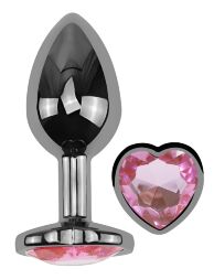 Анальна пробка з кристалом EGZO - Dark Silver Heart Plug Pink size S