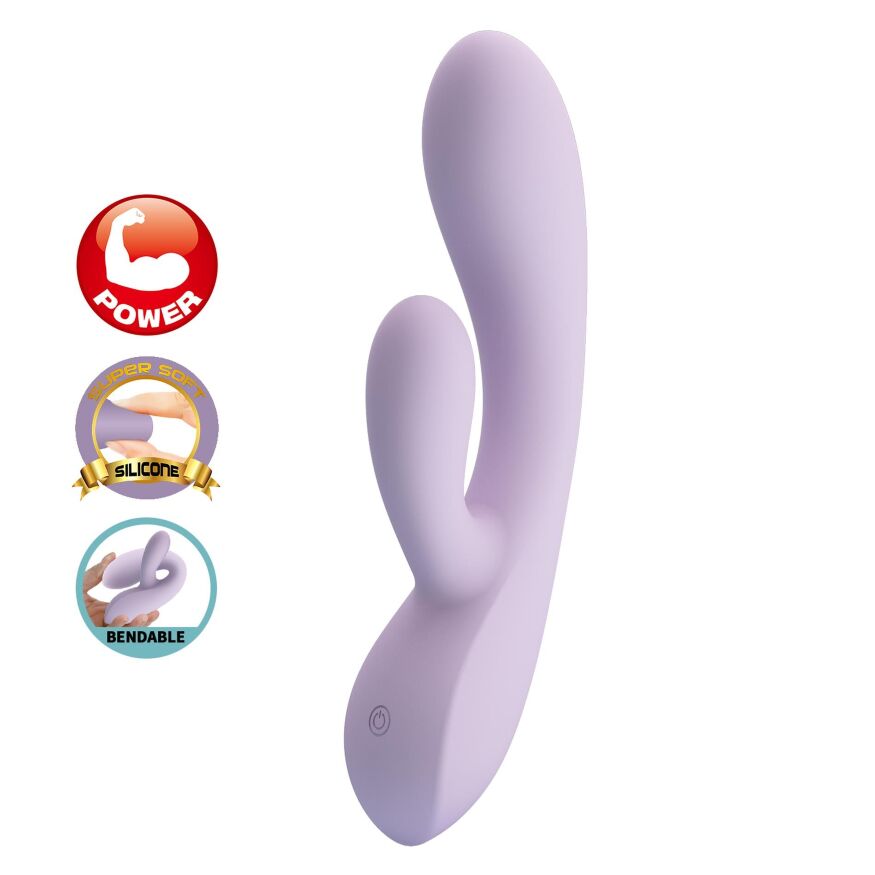 Роскошный вибратор 2в1 в нежно-сиреневом цвете ROSOLYN, 10 vibration functions, USB rechargeable, Silicone