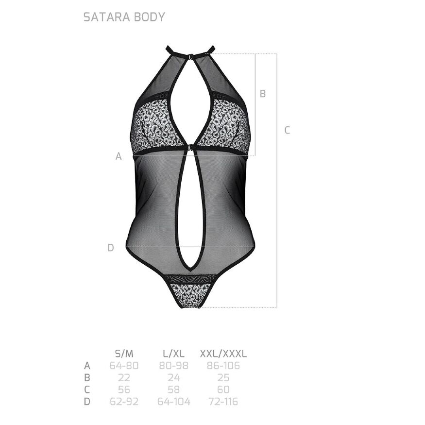 Passion Satara Body - эротическое боди с кружевом, XXL/XXXL (чёрный)