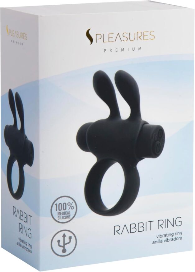 Ерекційне віброкільце S Pleasures Premium Rabbit Ring, чорне, зі знімною віброкулею та вушками