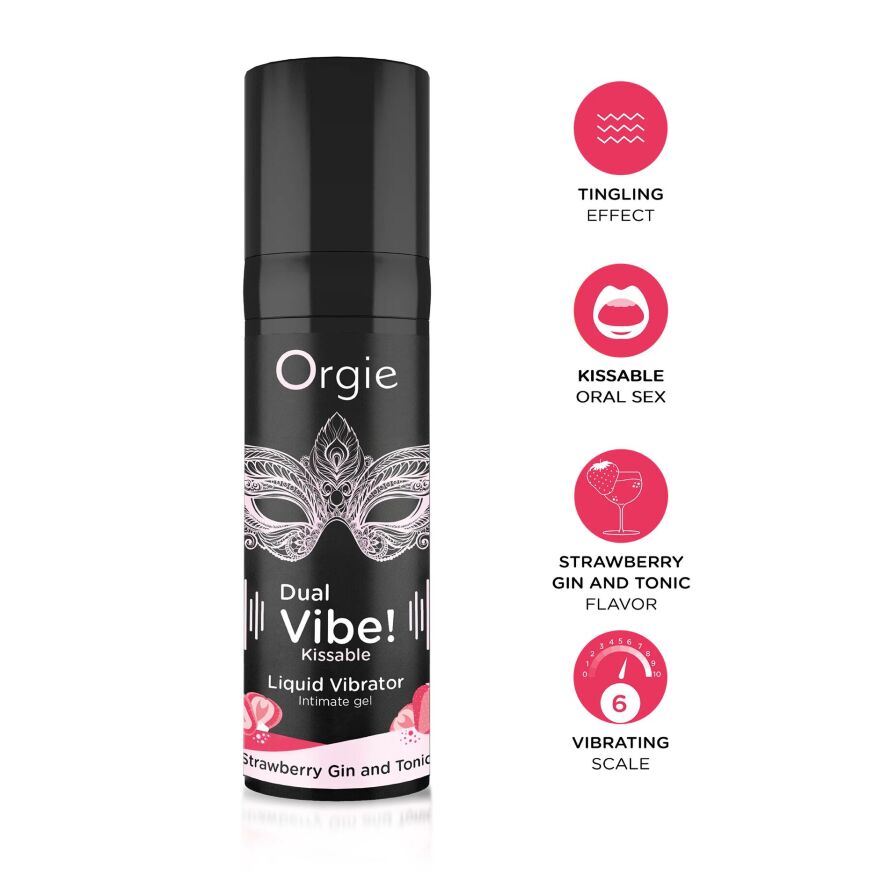 Рідкий вібратор Orgie Dual Vibe! Strawberry Gin &amp; Tonic Kissable Liquid Vibrator, 15 мл