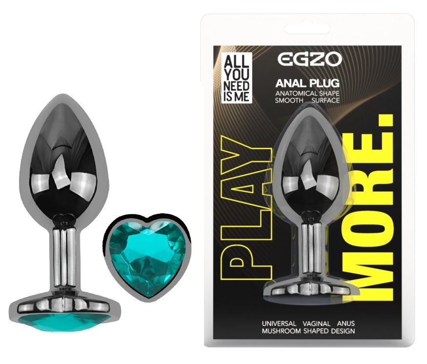 Анальная пробка с кристаллом EGZO - Dark Silver Heart Plug Marine size S