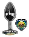 Анальна пробка з кристалом EGZO - Dark Silver Heart Plug Rainbow size M