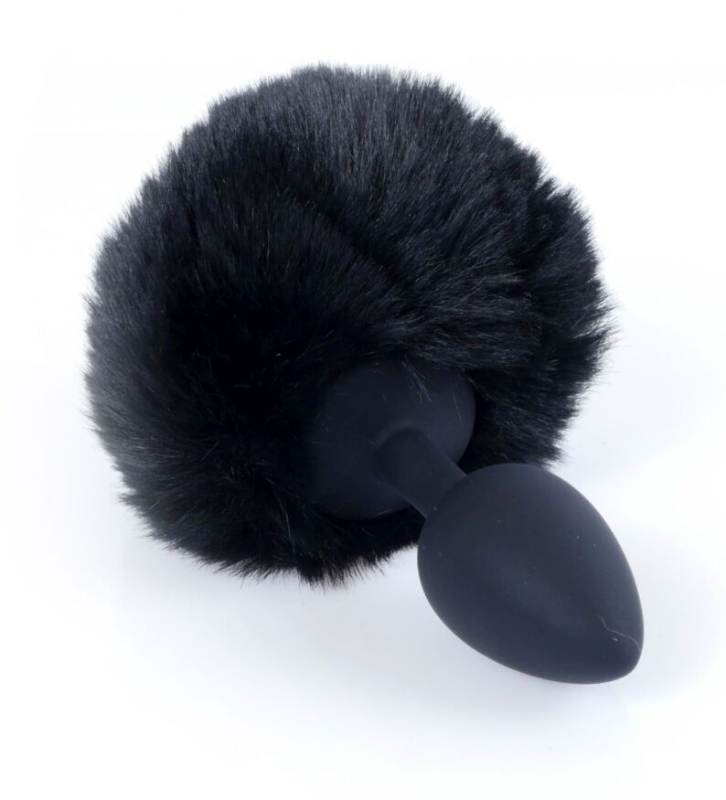 Анальная пробка ( размер S ) с хвостом Boss Series - Silicon PLUG Bunny Tail Black, BS6400100