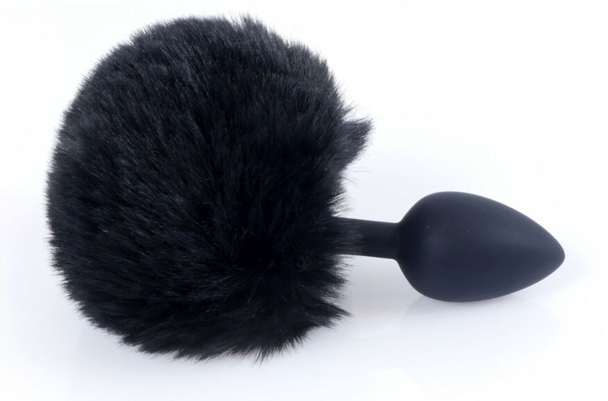 Анальная пробка ( размер S ) с хвостом Boss Series - Silicon PLUG Bunny Tail Black, BS6400100