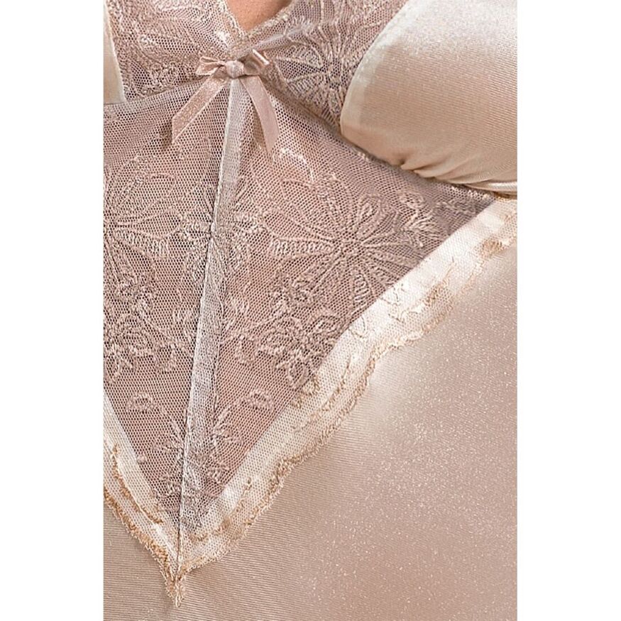 (SALE) Сорочка приталенная с чашечками LOTUS CHEMISE cream XXL/XXXL - Passion Exclusive, трусики