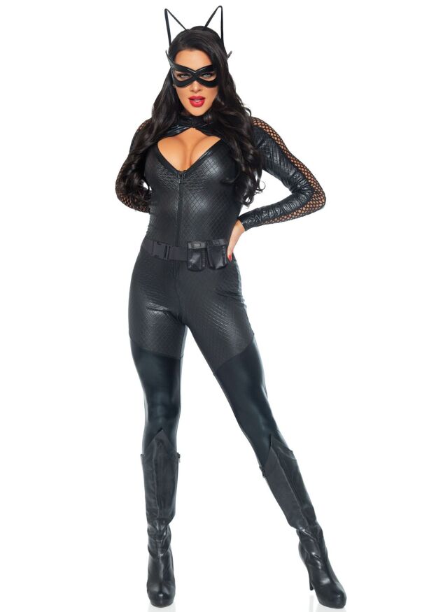 Эротический костюм супергероя-кошечки Leg Avenue Wicked Kitty M, комбинезон, пояс, маска, ушки