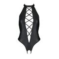 Боди из эко-кожи с имитацией шнуровки и открытым доступом Nancy Body black 6XL/7XL - Passion