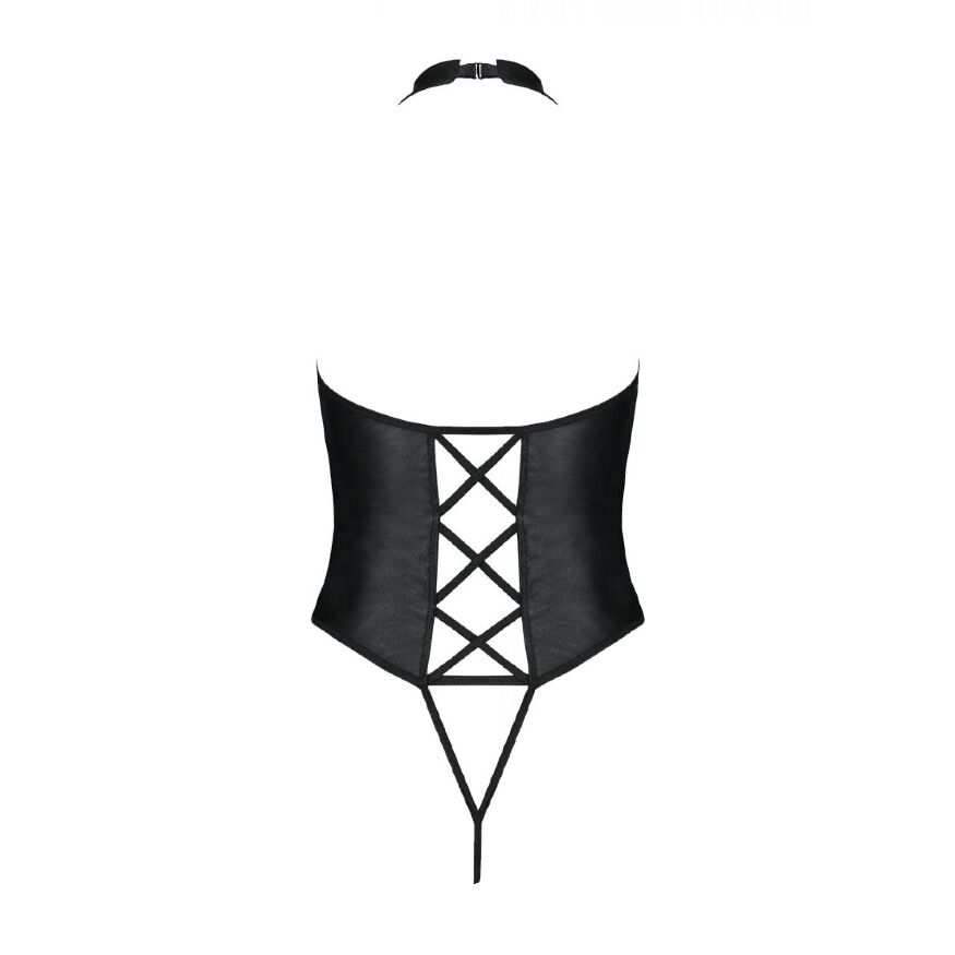 Боди из эко-кожи с имитацией шнуровки и открытым доступом Nancy Body black 6XL/7XL - Passion