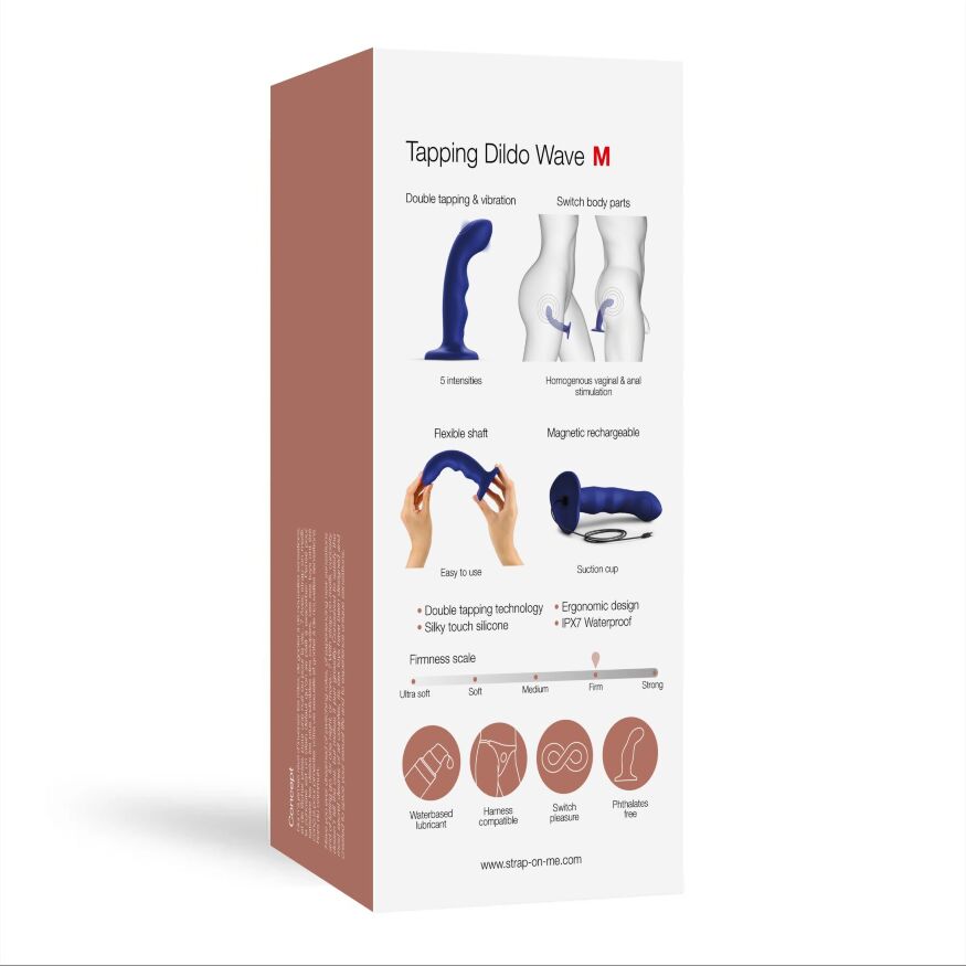 Насадка для страпона з подвійною точковою пульсацією Strap-On-Me TAPPING DILDO WAVE  -  NIGHT BLUE, М