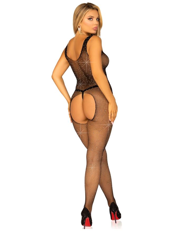 Сексуальний комбінезон із стразами чорний LEG AVENUE Fishnet Tank Bodystockin O\S