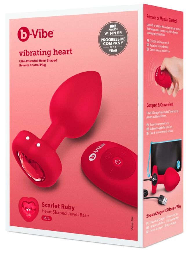 Анальная пробка с вибрацией и пультом управления B-Vibe Vibrating Heart Plug M/L Red