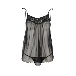 Сорочка прозрачная беби долл Passion MELANIA CHEMISE S/M, black, трусики, на тонких бретелях