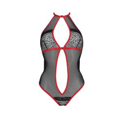 Passion Satara Body red - эротическое боди с кружевом и окантовкой, S/M (чёрный с красным)