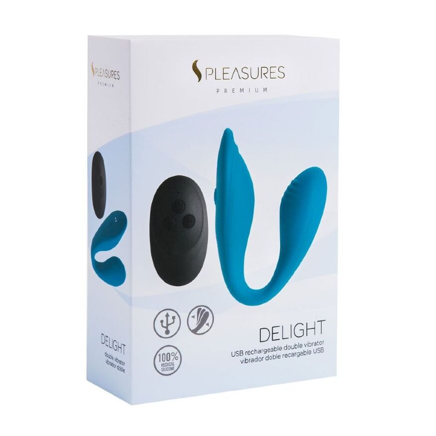 Двойной вибратор S Pleasures Premium Delight, бирюзовый, для клитора и точки G, 10 режимов
