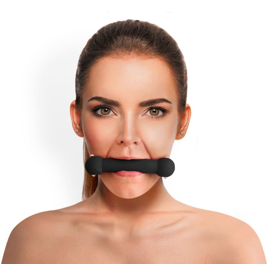 Кляп-палиця на ременях Art of Sex  -  Gag Stick Silicon, чорний, натуральна шкіра