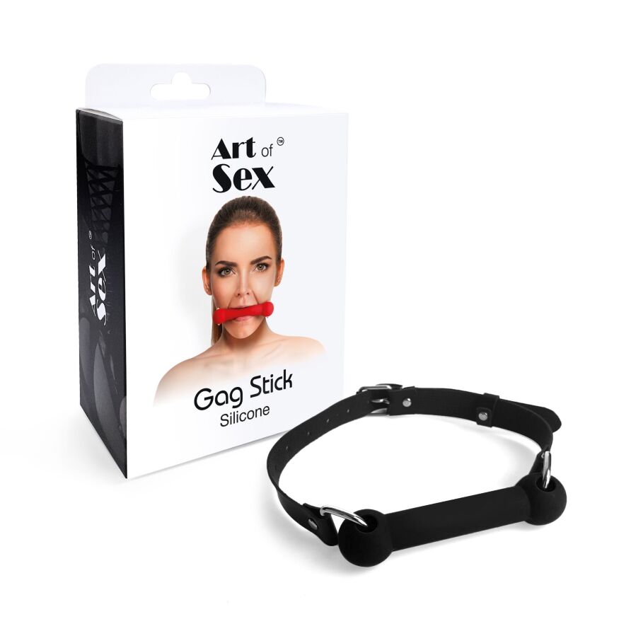 Кляп-палиця на ременях Art of Sex  -  Gag Stick Silicon, чорний, натуральна шкіра