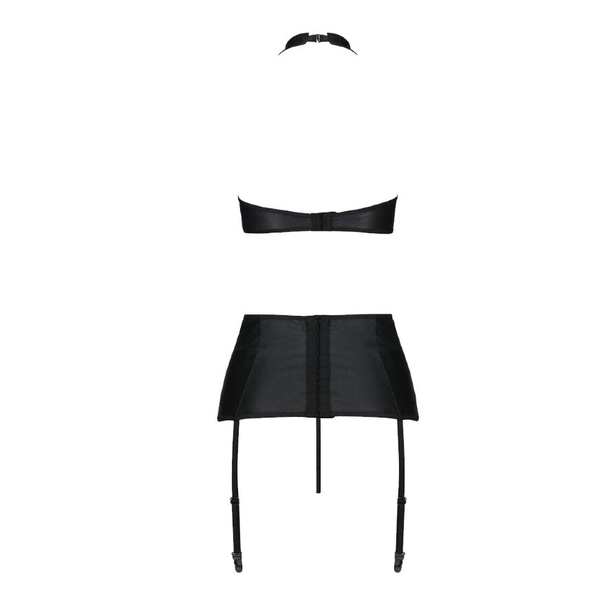 Комплект с имитацией шнуровки Nancy Set black 4XL/5XL - Passion топ, трусики и пояс для чулок