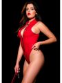 Соблазнительное глянцевое боди Oh My G! Tokyo Body с молнией спереди, красное, S/M