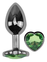Анальна пробка з кристалом EGZO - Dark Silver Heart Plug Green size S