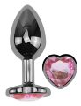 Анальна пробка з кристалом EGZO - Dark Silver Heart Plug Pink size M