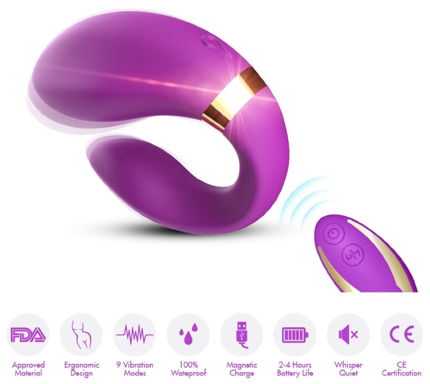 Вибромассажер для пар Boss Series с пультом ДУ - Couple Vibrator Purple USB 9 Function, BS5200030-1