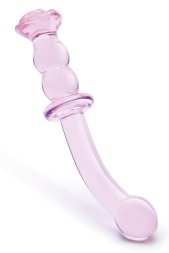Вигнутий скляний рожевий фалоімітатор для точки G Dream Toys Glaze Glass з бутоном