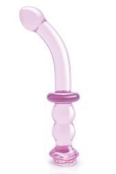 Вигнутий скляний рожевий фалоімітатор для точки G Dream Toys Glaze Glass з бутоном
