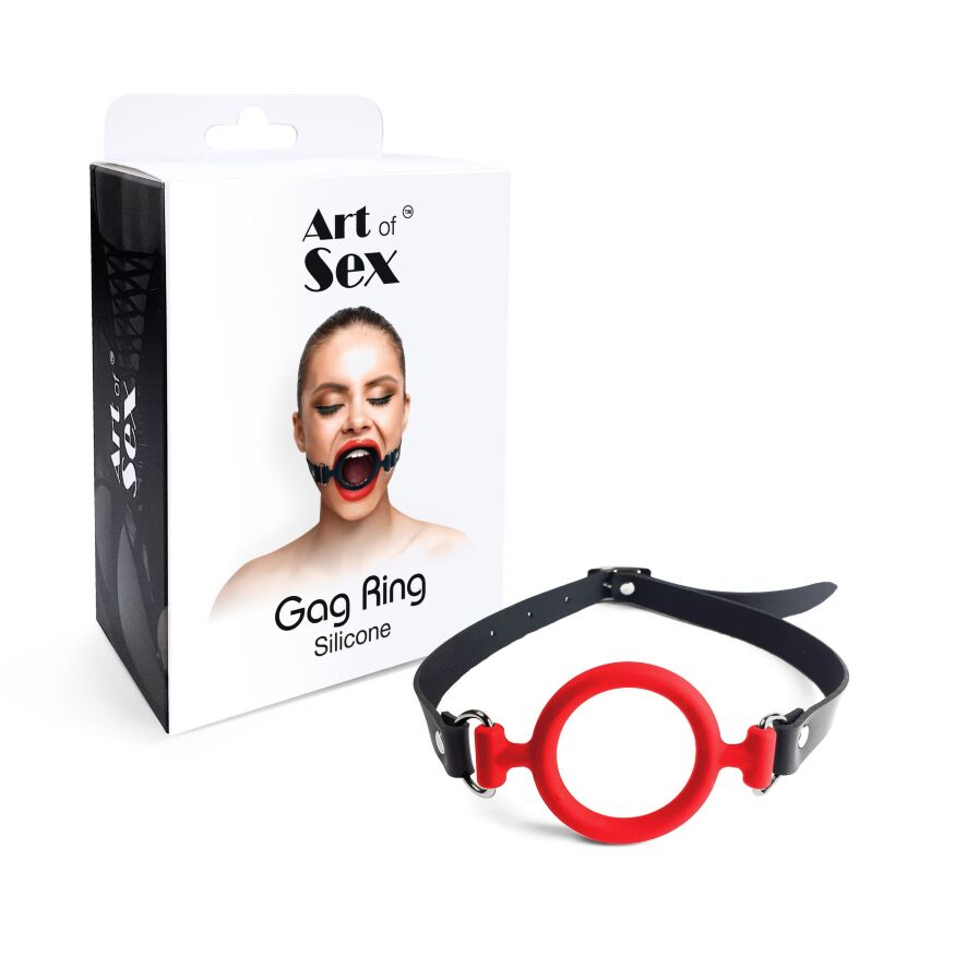 Кляп-розширювач силіконове кільце Art of Sex  -  Gag ring, червоний, натуральна шкіра