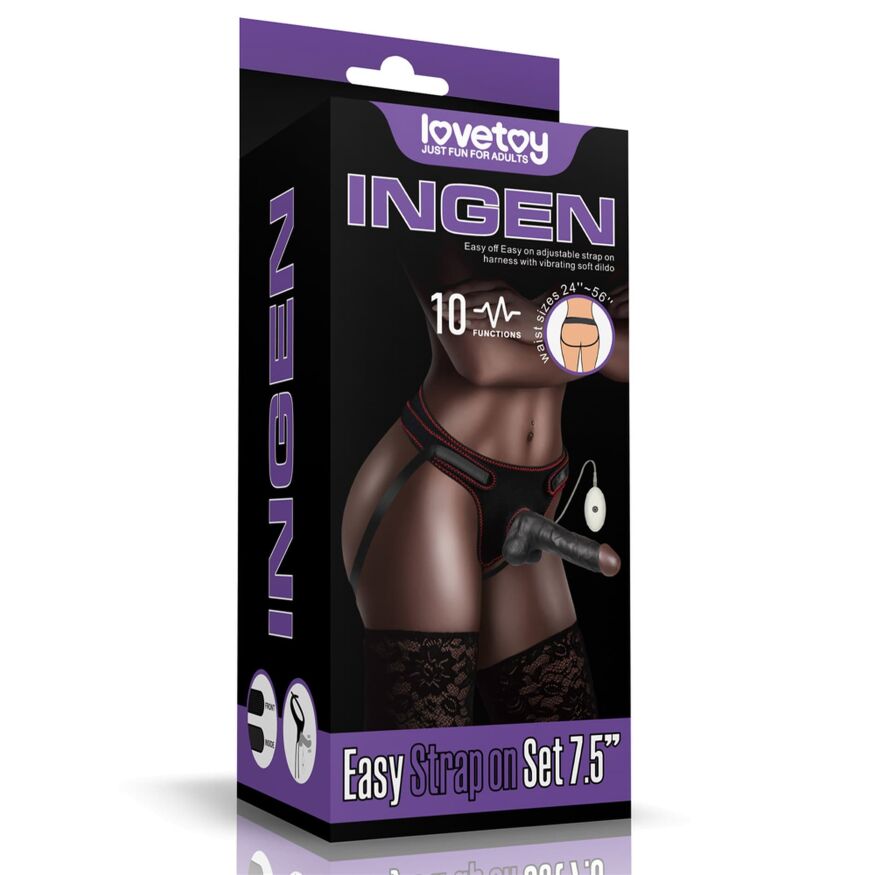 Страпон на ремнях на липучках - Ingen Vibrating Easy Strap-On Set 7.5" Black