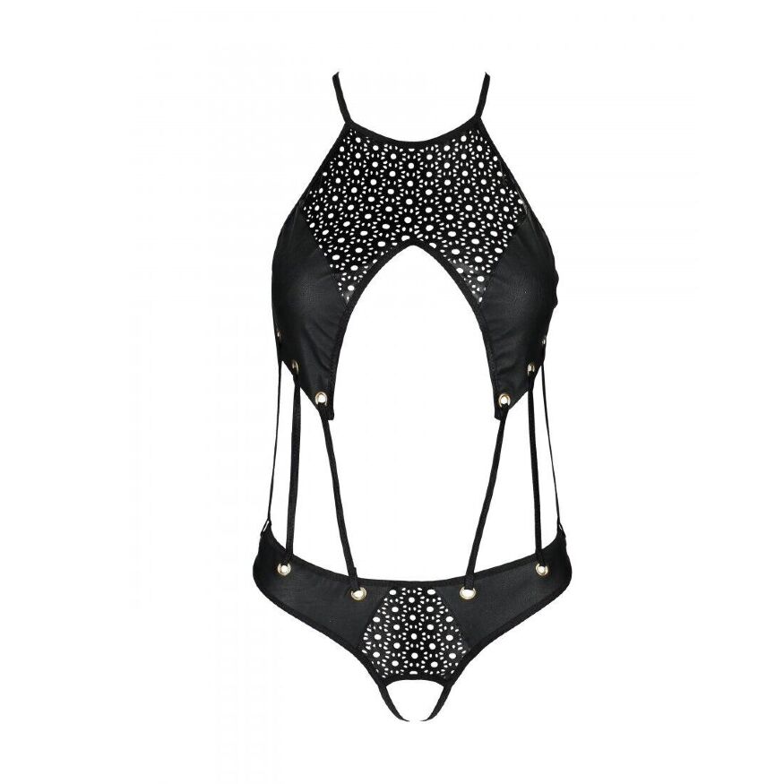 Боди из эко-кожи Passion Tamaris Body black L/XL: с ремешками и перфорацией