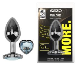 Анальна пробка з кристалом EGZO - Dark Silver Heart Plug Clear size S