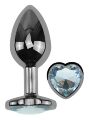Анальная пробка с кристаллом EGZO - Dark Silver Heart Plug Clear size S