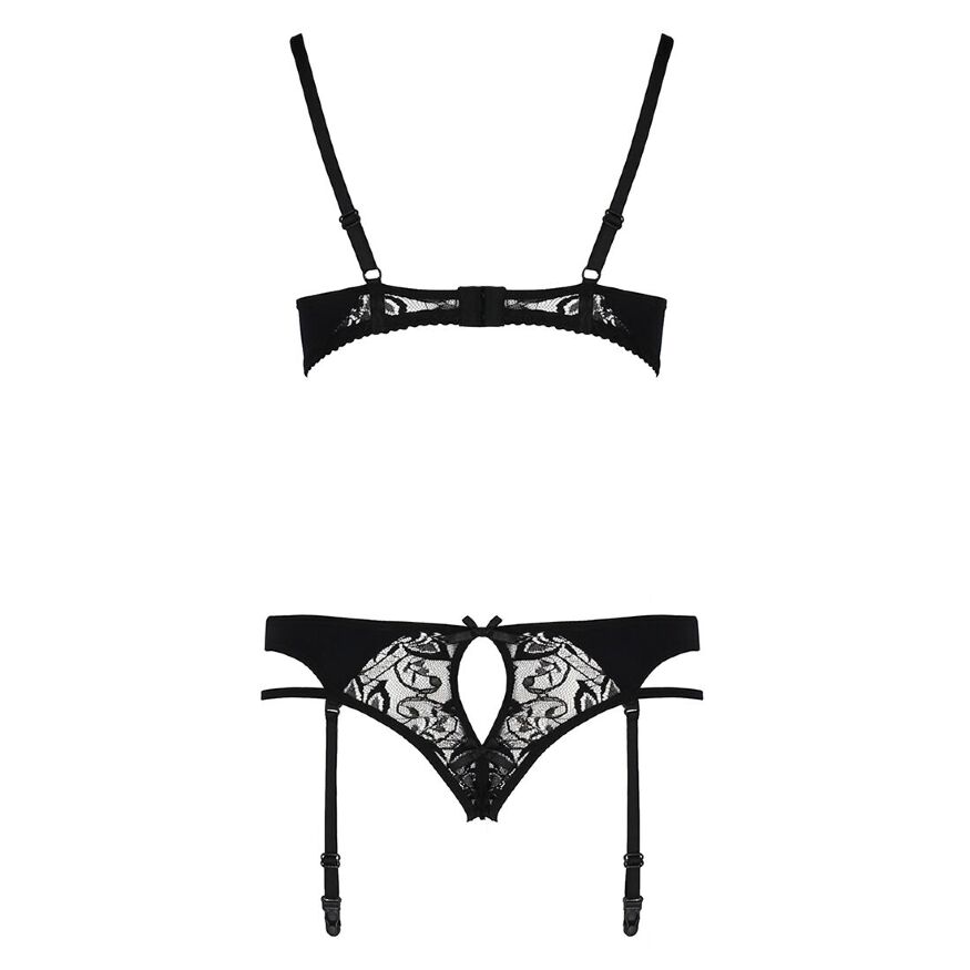 Комплект белья PAULINE SET black L/XL Passion: стрэпы: лиф, стринги и пояс для чулок