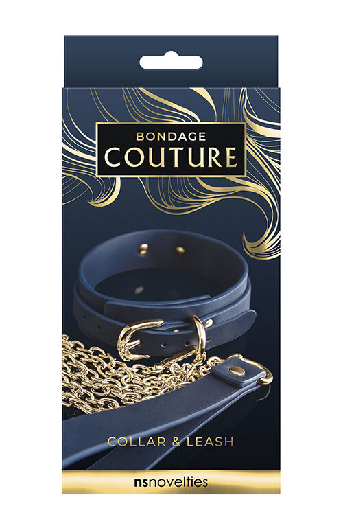 Ошейник с поводком BONDAGE COUTURE COLLAR AND LEASH BLUE   