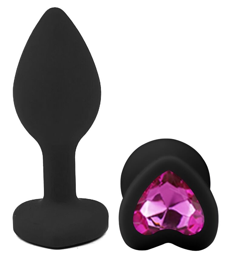 Силиконовая анальная пробка EGZO - Silicone Black Heart Plug Rose, size S