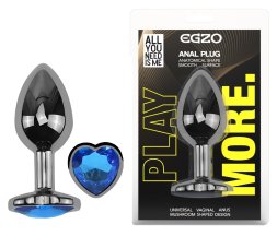 Анальна пробка з кристалом EGZO - Dark Silver Heart Plug Blue size S