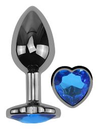Анальна пробка з кристалом EGZO - Dark Silver Heart Plug Blue size S