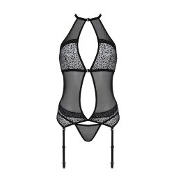 Корсет з пажами Passion SATARA CORSET S/M black, стрінги, мереживо, застібки спереду та ззаду