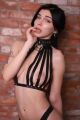 Бюстгальтер с ошейником One Size L-28, натуральная кожа, черный