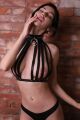 Бюстгальтер с ошейником One Size L-28, натуральная кожа, черный