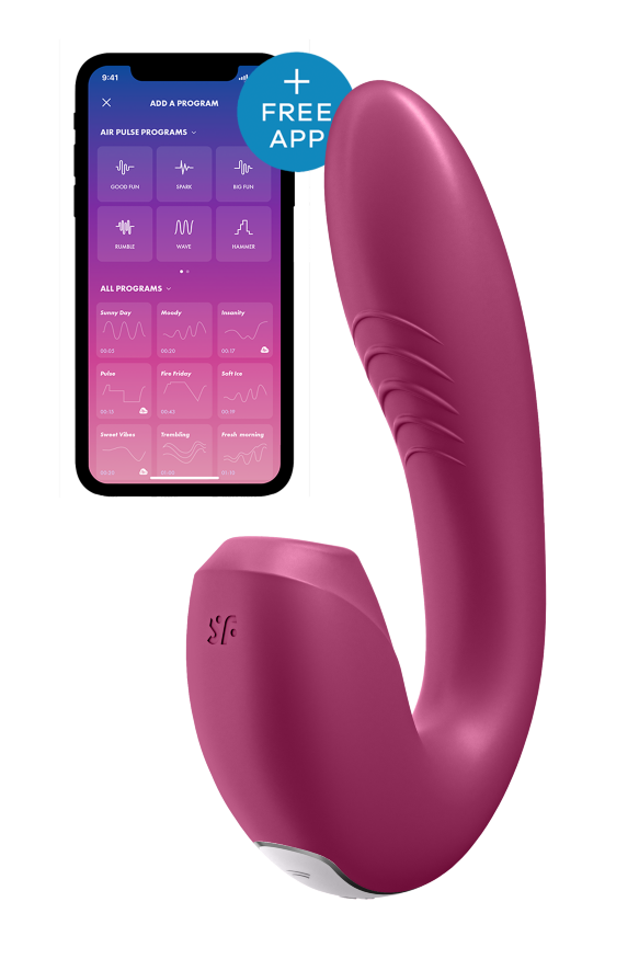 Двойной смарт вибратор с вакуумной стимуляцией Satisfyer Sunray Connect App Berry