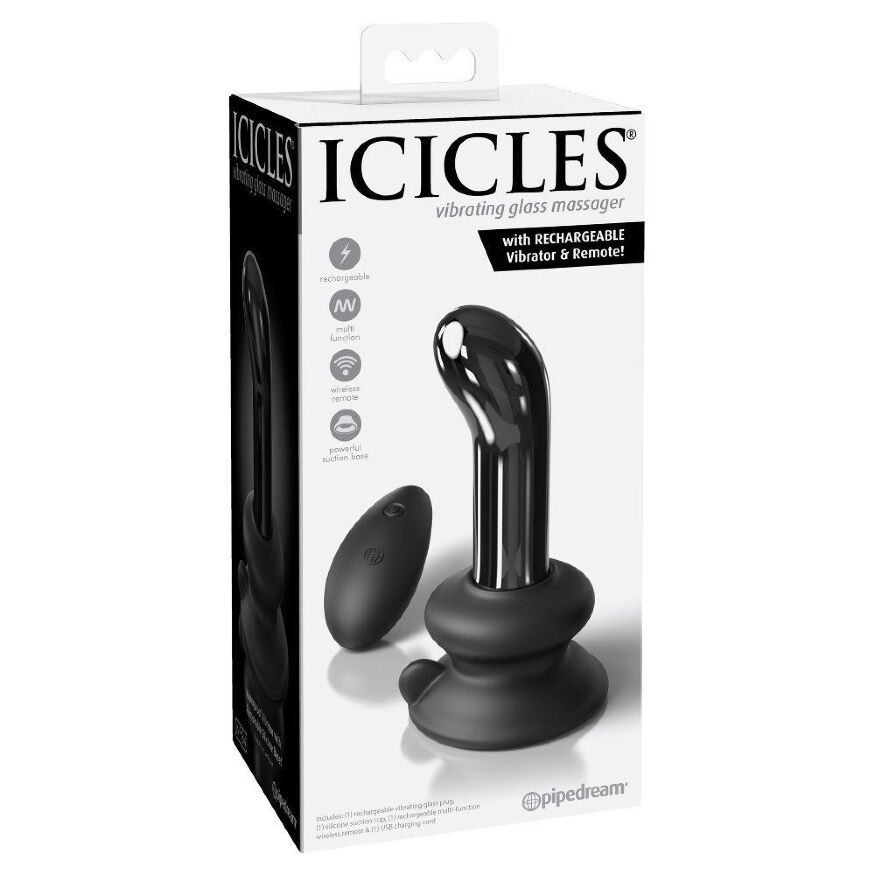 Стеклянный вибратор для точки G Icicles No 84 with Rechargeable Vibrator &amp; Remote