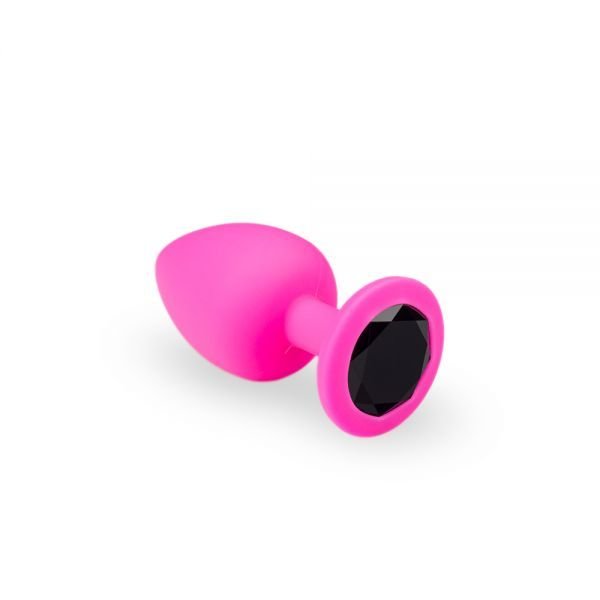 Анальна пробка із кристалом, Pink Silicone Black Diamond, M