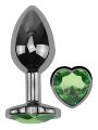 Анальна пробка з кристалом EGZO - Dark Silver Heart Plug Green size M