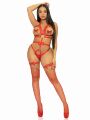 Портупея Studded O-Ring Harness Teddy с бантом и кольцом по центру, красная, размер S