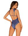 Сексуальное боди полупрозрачное кружевное Obsessive с косточками, синее, XS/S