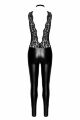 Комбинезон виниловый Libido F298 Noir Handmade, с кружевом, черный, размер S